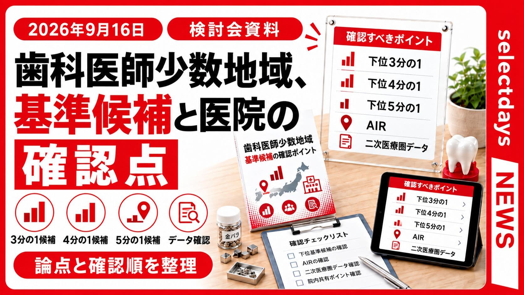 歯科医師少数地域、基準候補と医院の確認点