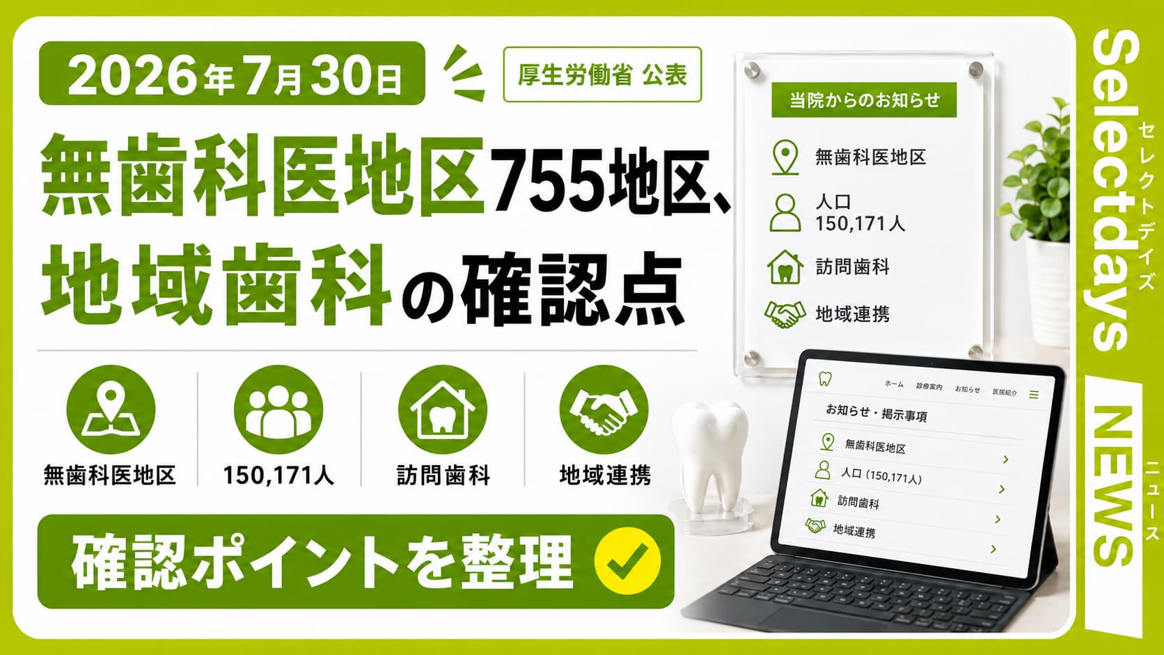 無歯科医地区755地区、地域歯科の確認点