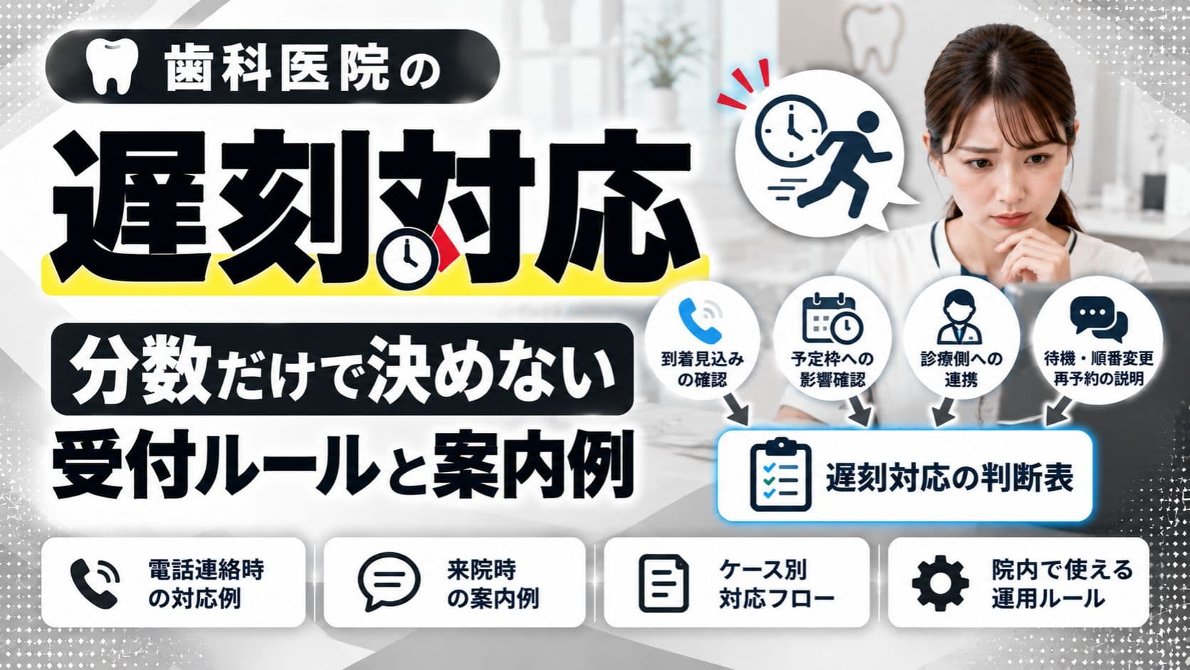 歯科医院の遅刻対応|分数だけで決めない受付ルールと案内例