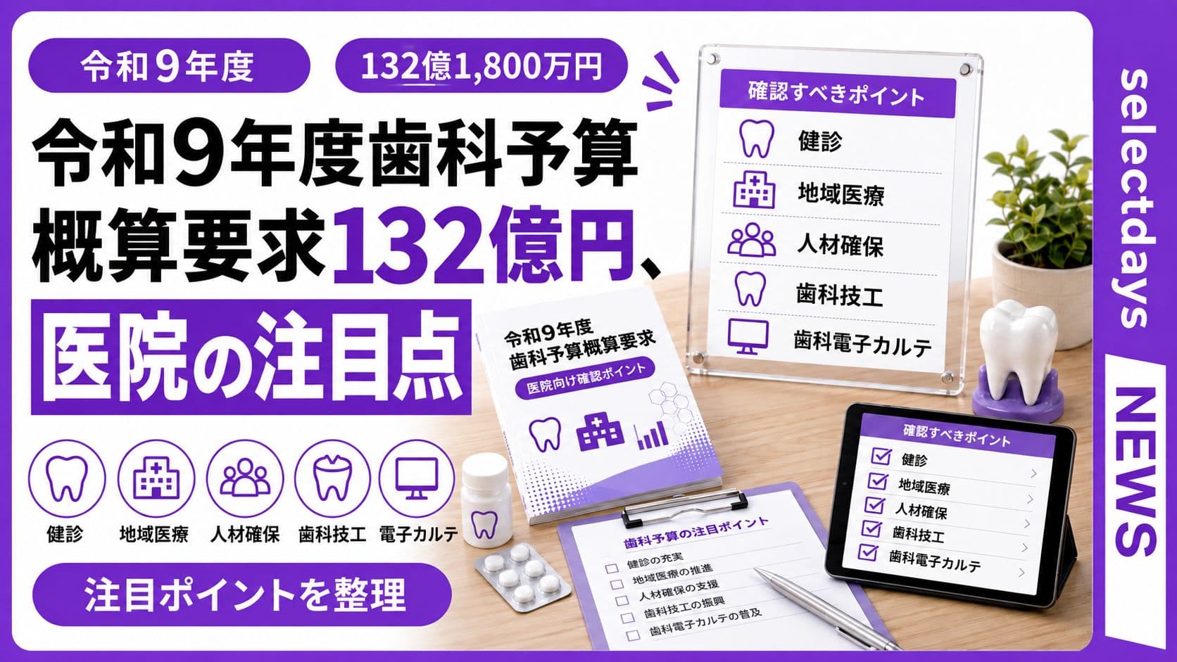 令和9年度歯科予算概算要求132億円、医院の注目点