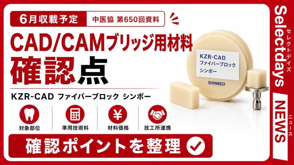CAD/CAMブリッジ用材料、6月収載予定の確認点